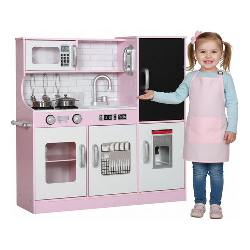 Cozinha Infantil Grande Importway MDF Rosa Super Completa | Geladeira e Lava-Louças | PREÇO IMPERDÍVEL