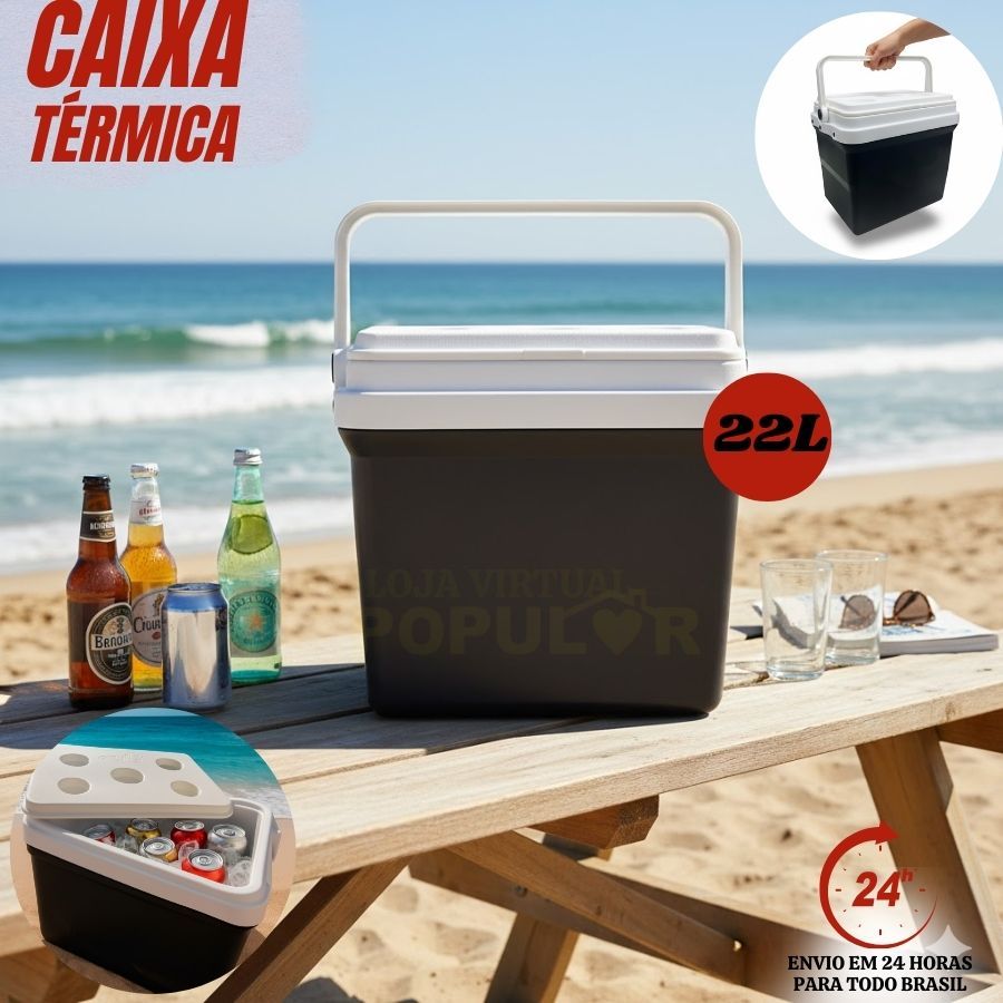 Caixa Térmica 22 Litros Cooler Conserva Viagem Praia Piscina Porta Copos Xplast