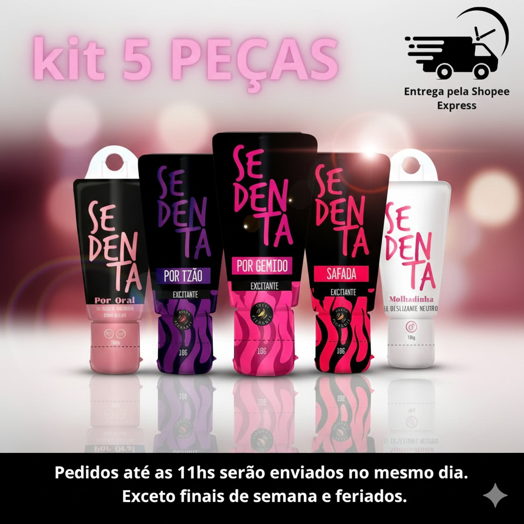Kit 5 Géis Beijáveis Sedenta – Molhadinha, Por Oral, Por Tesão, Por Gemido e Safada Envio imediato