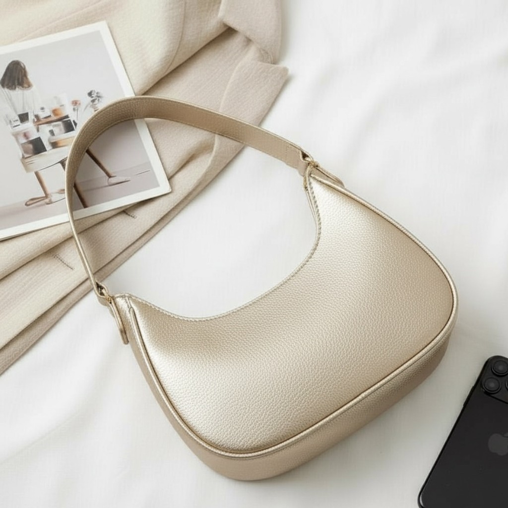 Bolsa Feminina Ouro Light Dourada Baguete Espaçosa Linda Média De Ombro Estilosa Casual