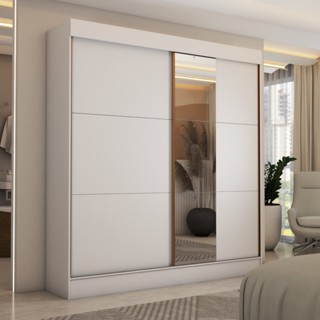 Guarda-Roupa Casal Portugal 2 Portas de Correr com Espelho 3 Gavetas Branco Fosco - Panorama Móveis em Oferta na Shopee