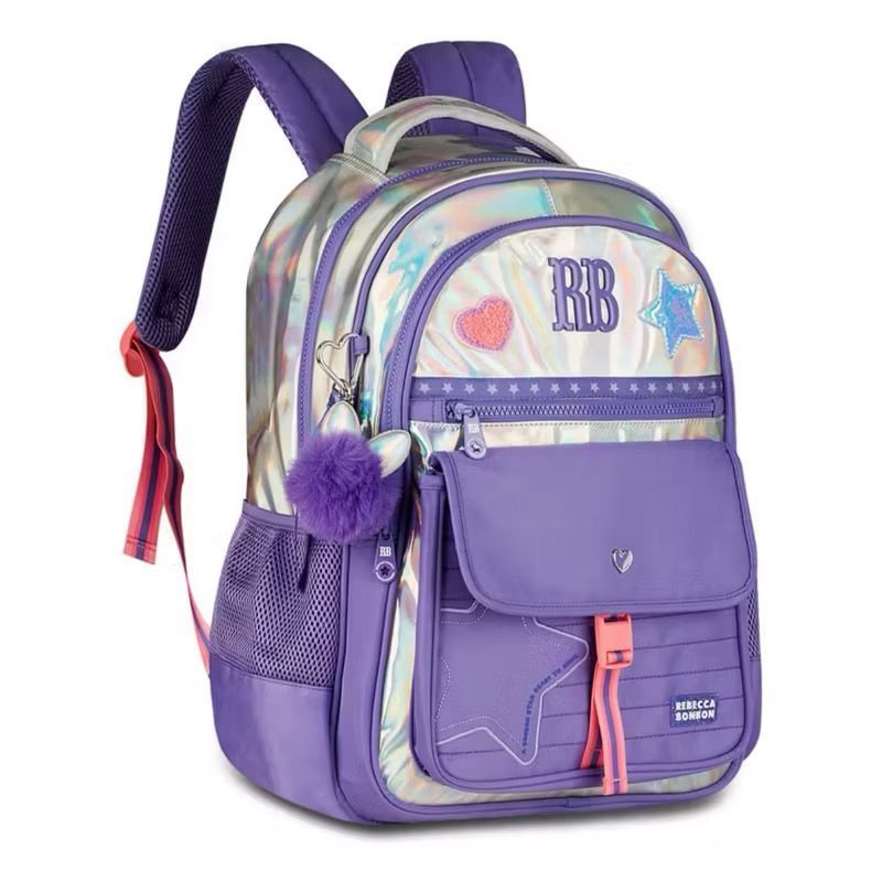 Kit Mochila Juvenil Escolar Rebecca Bonbon Feminina Holográfica com Estojo muito estilosa