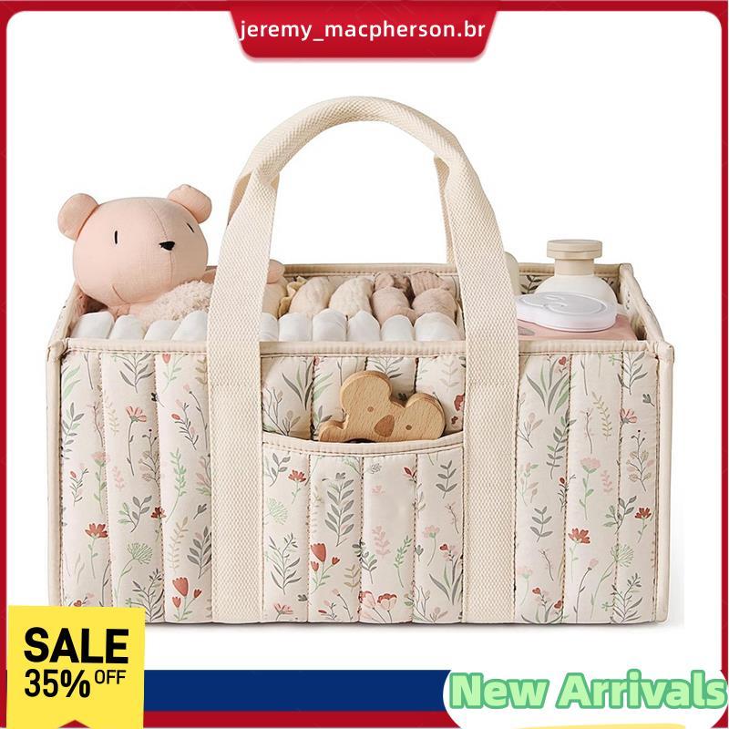 Cesta De Armazenamento Floral Bege Para Berçário , Organizador De Fraldas Elegante , Presente Chá De Bebê , Itens Essenc