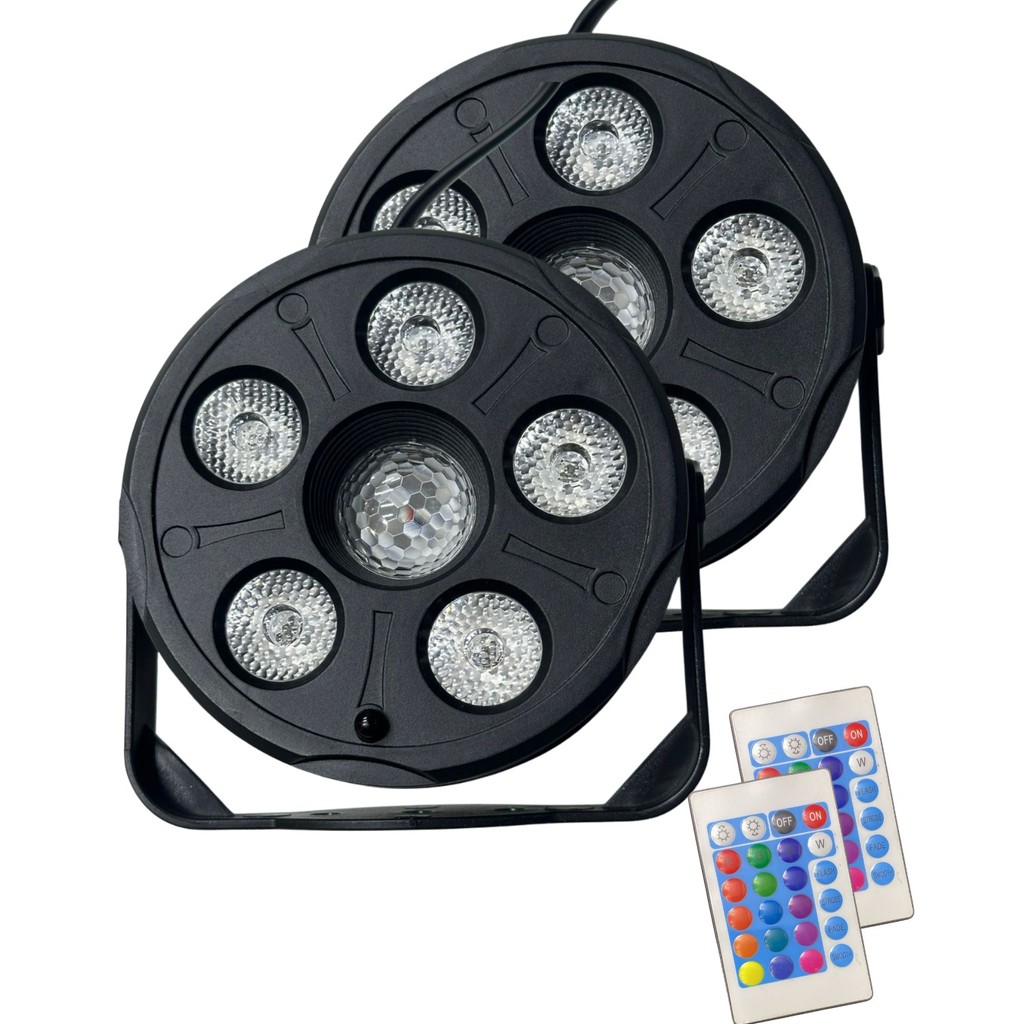 Kit 2 Canhão Iluminação Led Rgb 5 Leds 24 modos de luz Rgb Com Controle Remoto em Oferta na Shopee