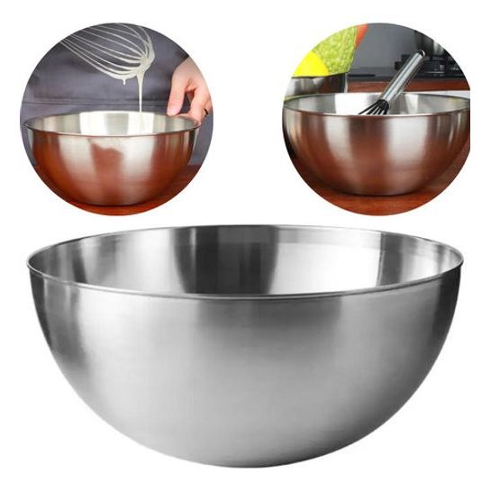 Tigela Saladeira Redonda Bacia Escovada Mixing Bowl Aço Inox 28 Cm Misturar Massa Temperar Marinar
