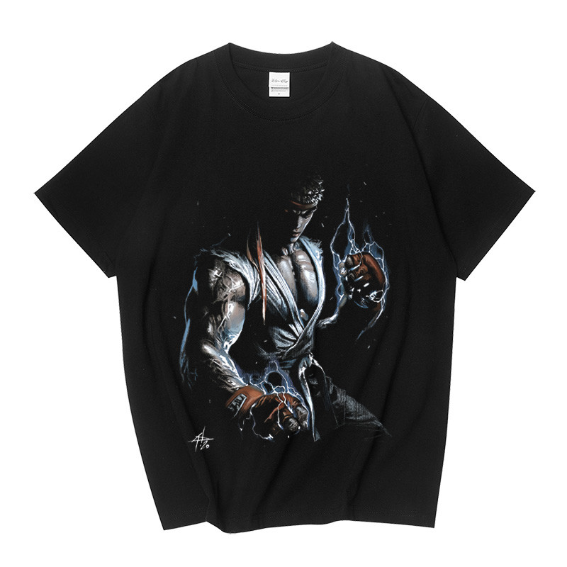 Camiseta Unissex Oversized Plus Size Feminina Masculina Street Fighter Ryu Arcade Vintage Lavagem Retrô Atemporal