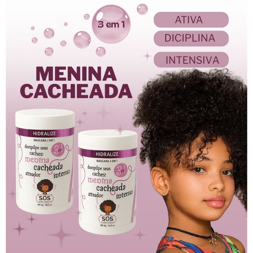 Kit 2 Creme para Pentear 3 em 1 MENINA CACHEADA1kg Hidralize Ativa Os Cachos