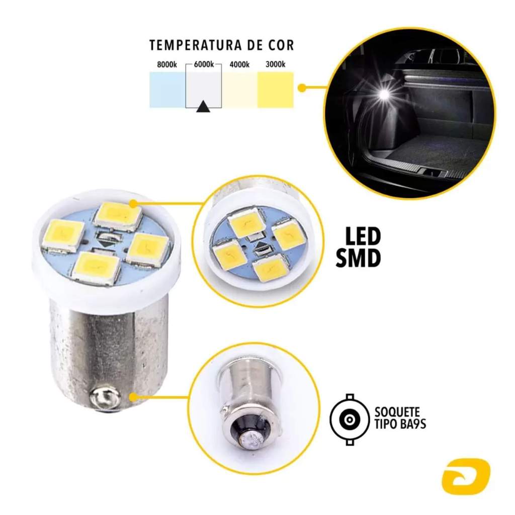 Par de Lâmpadas LED 69 Ba9S-3528-4SMD 12v 6000k Tarponn - TP-5043 · foto 2