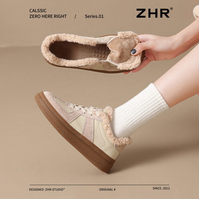 Forro de lã engrossado sapatos de treinamento alemão feminino 2026 novo estilo inverno à prova de frio quente couro genu