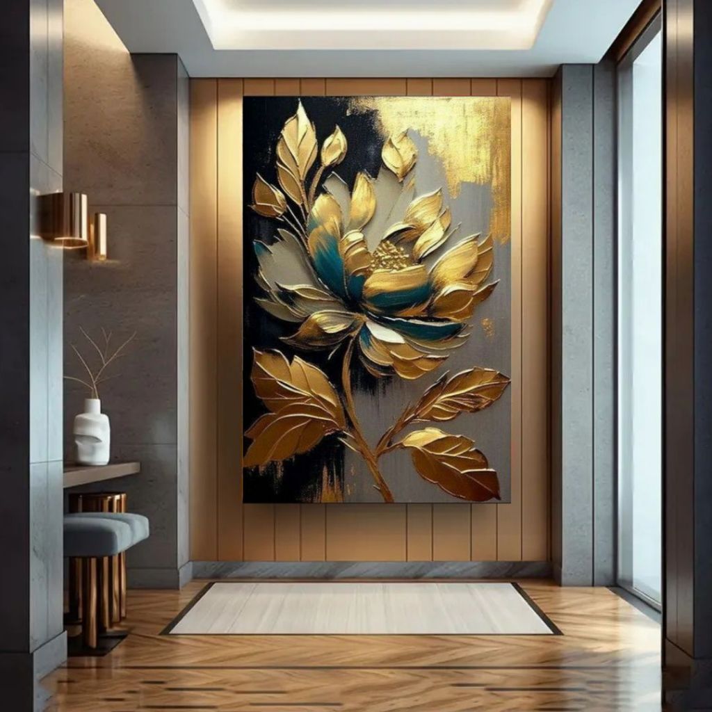 Quadro Decorativo 80x110cm Flor Metálica Ouro Decoração de Parede Hall Luxo Sala Quarto MDF em Oferta na Shopee