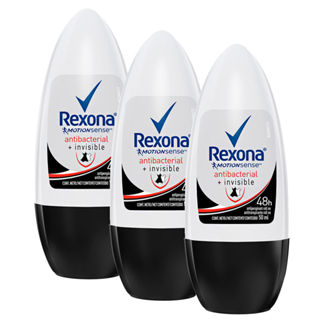 Kit 3 Desodorante Antitranspirante Rexona Antibacterial + Invisible Roll-on com 50ml em Oferta na Shopee