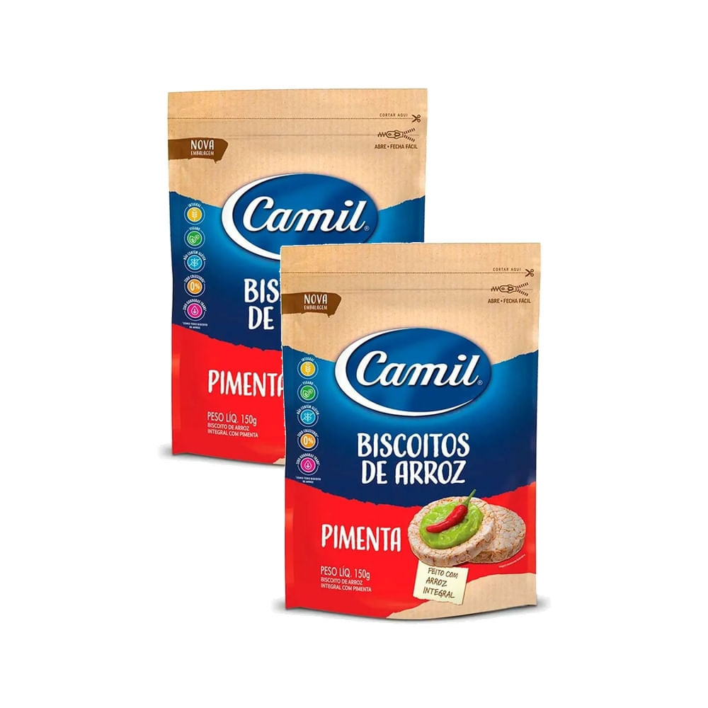 Kit 2 Biscoito Arroz Integral Camil com Pimenta 150g