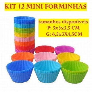 OFERTA KIT 12 Mini Forminha De Silicone 5x3x2CM E 6,5x3X4,5Cm Para Bolo Forma De Cupcakes Colorido em Oferta na Shopee