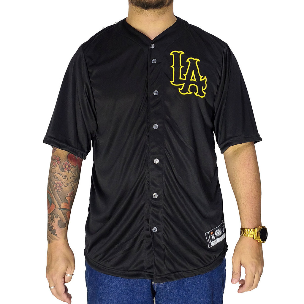 Camisa Baseball M10 Classic Los Angeles LA Preto
