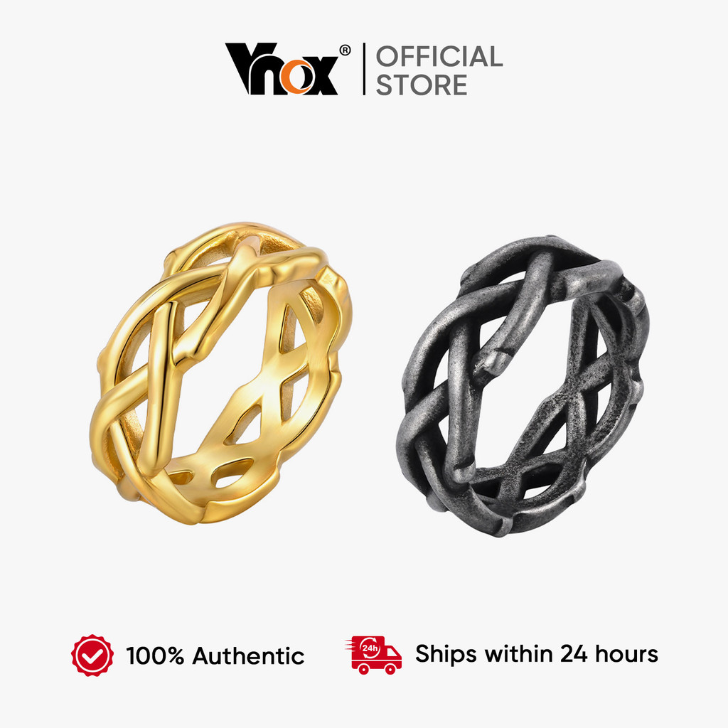 Vnox Men Stainless Steel Thorn Chain Ring for Men Boy,Gold/Vintage Gray/Silver Celtic Knot Design Band em Oferta na Shopee