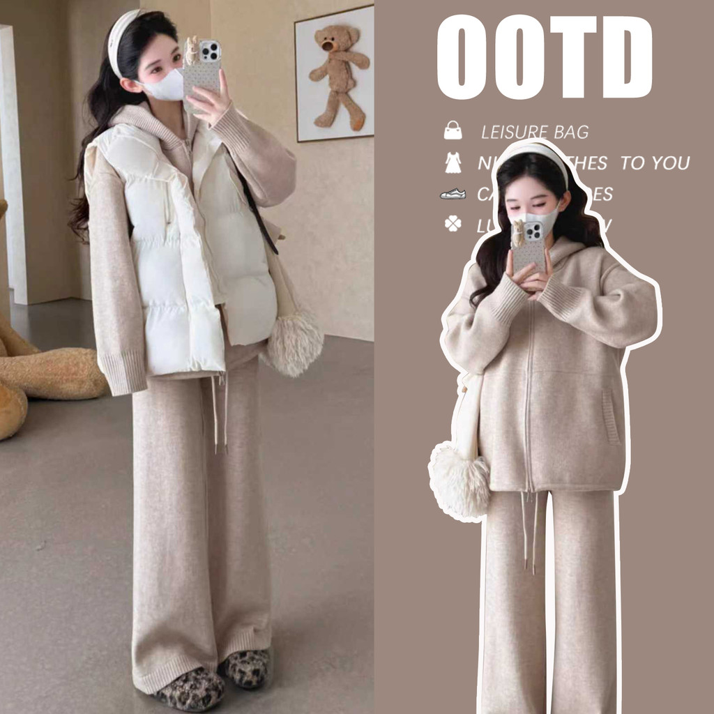 Roupa de maternidade outono inverno camisola terno 2025 novo estilo de duas peças algodão-acolchoado colete topo mãe grá