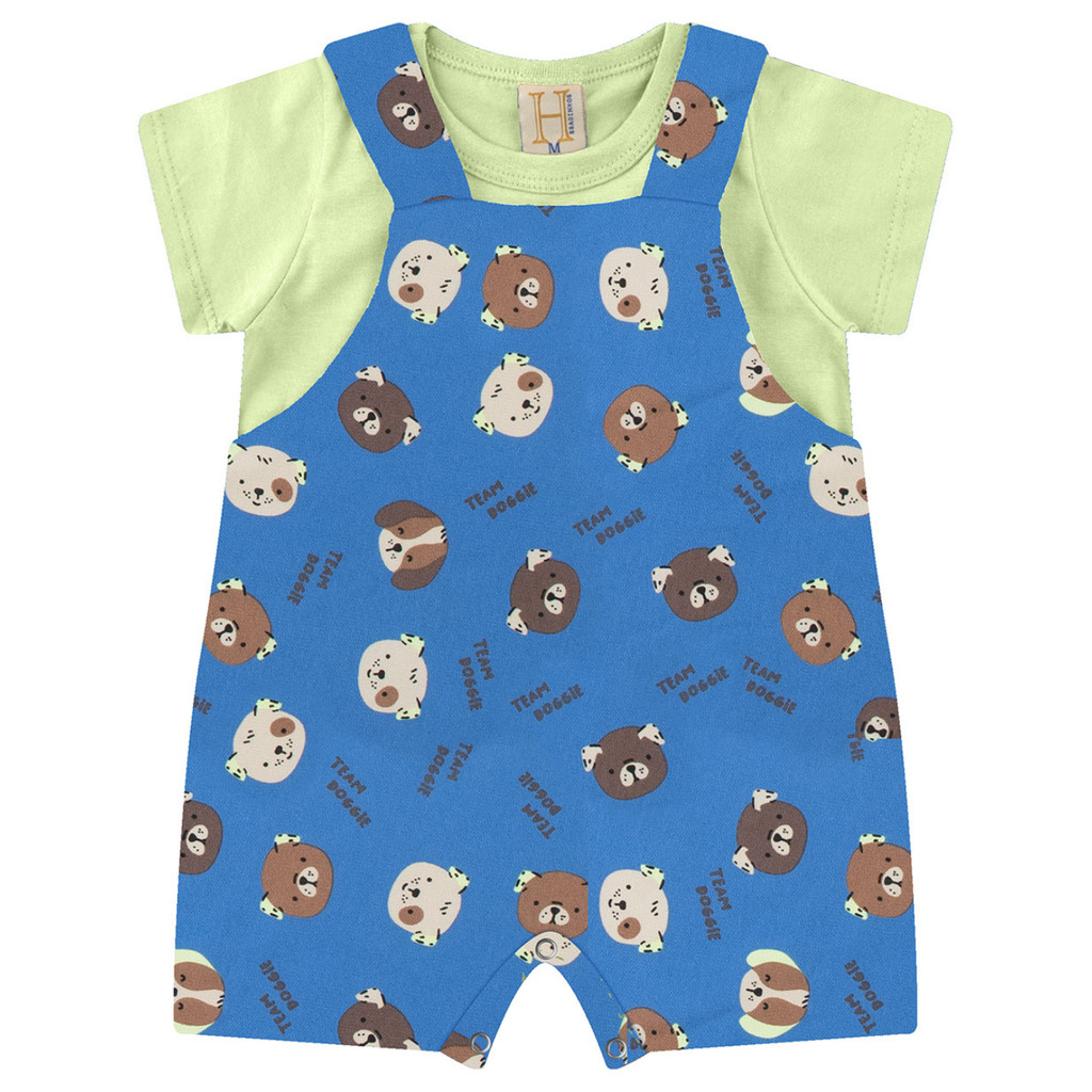 15133 JARDINEIRA MASCULINA BEBÊ EM MOLETINHO COM CAMISETA MEIA MALHA