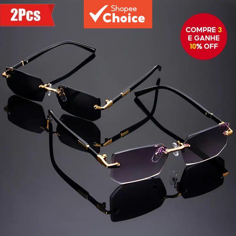 Dois Óculos De Sol UV400 Retrô Sem Moldura , Tons De Corte De Borda Em Cor Gelatinosa De Estilo Europeu
