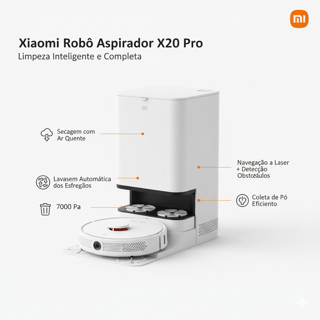 Robô Aspirador Robô Xiaomi Vacuum X20 Pro 110v\220v  Lançamento 2025