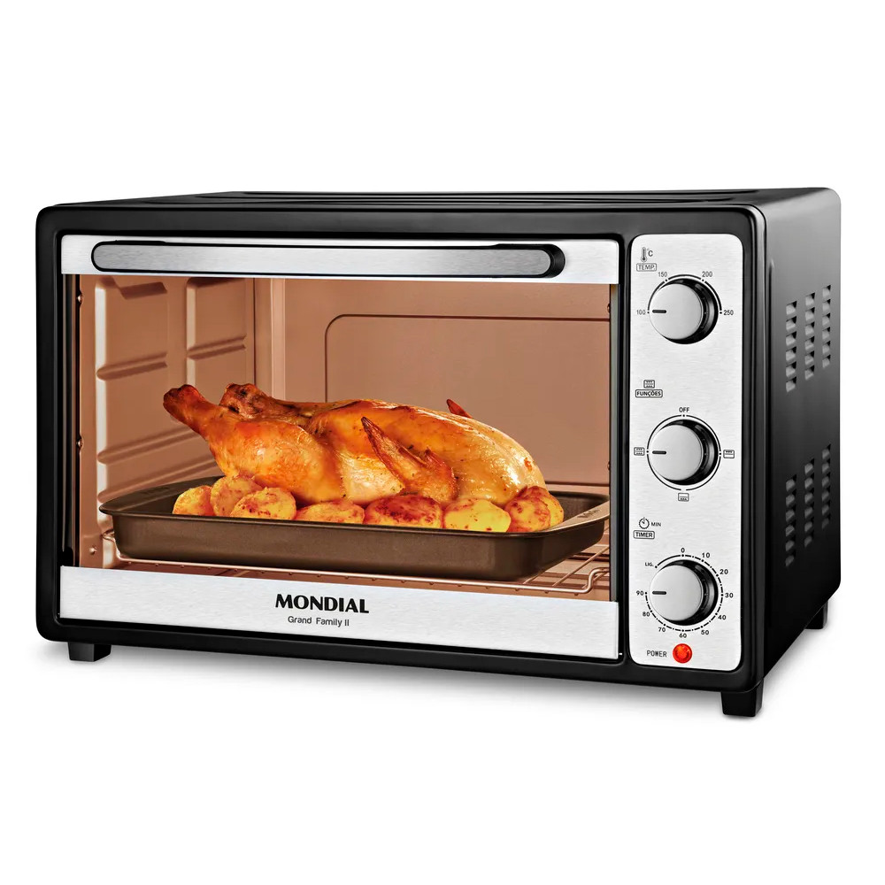 Forno Elétrico Mondial Grand Family Ll Frn-52-b 1800w 127v Preto Inox