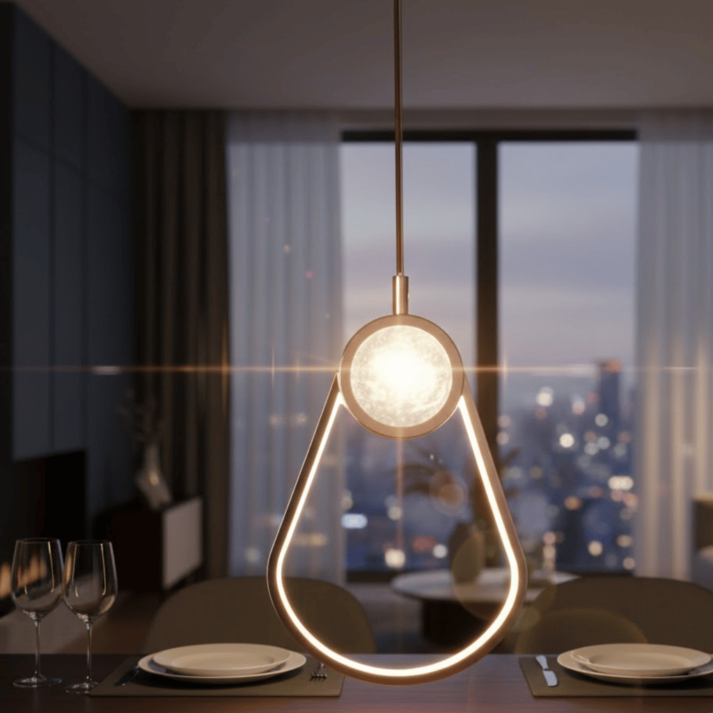 Pendente Luminaria de Teto Oval Cristal Dourado Aaatop 3500K Branco Quente Luxo Minimalista Bivolt Moderno Sala QuartoS
