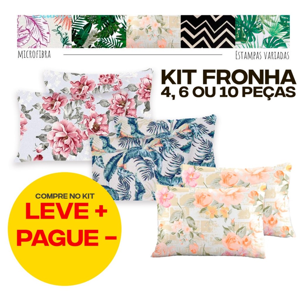 Kit Fronha Estampada em Microfibra - 4 , 6 , 10 unidades - KIT ECONOMIA em Oferta na Shopee