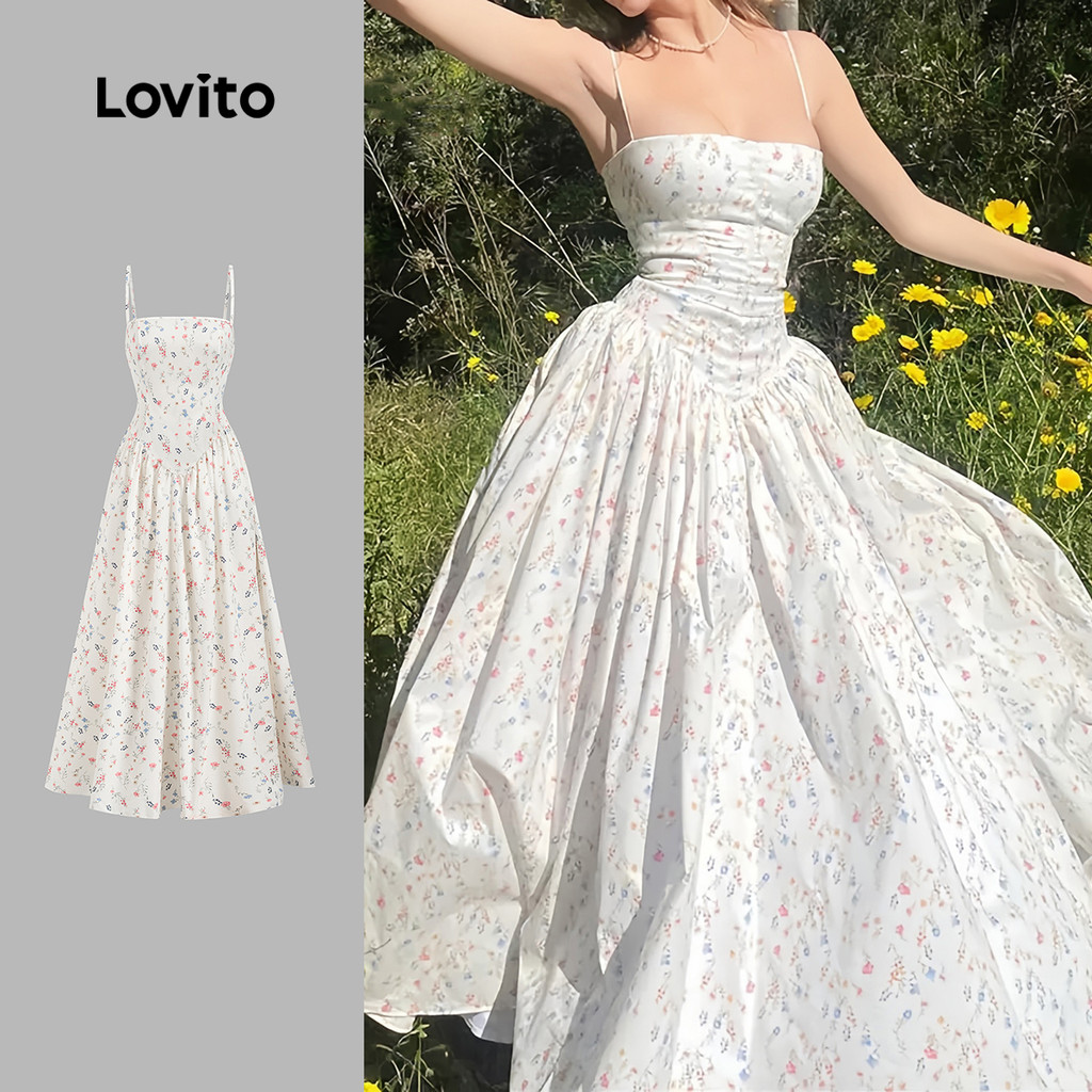 Lovito Vestido Casual Clássico E Versátil Com Pregas Drapeadas Para Primavera/verão Ideal Para Mulheres L144AD083