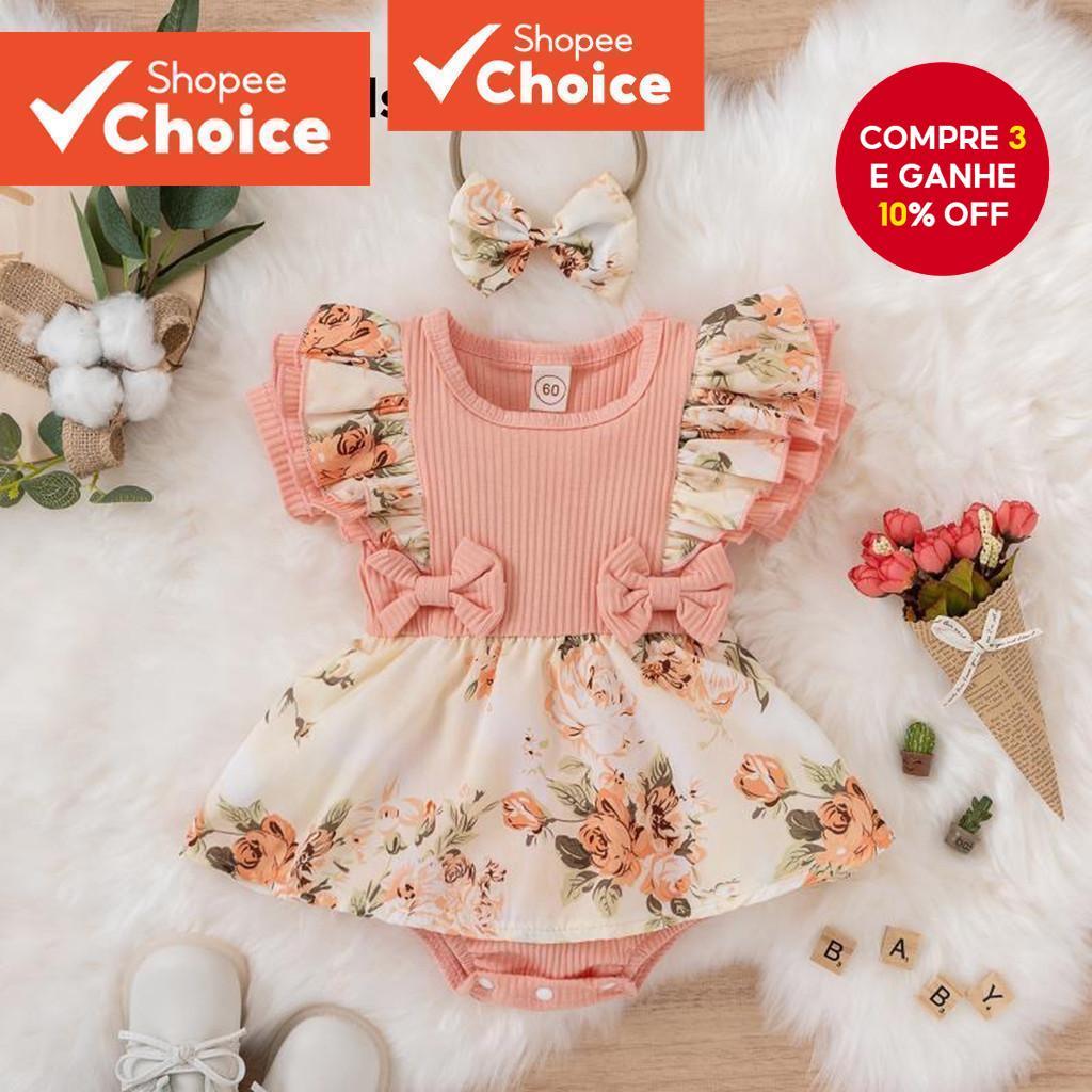 Body Infantil Fofo Com Babados E Boa Textura Primavera/Verão Rosa Para Bebê LNL106188