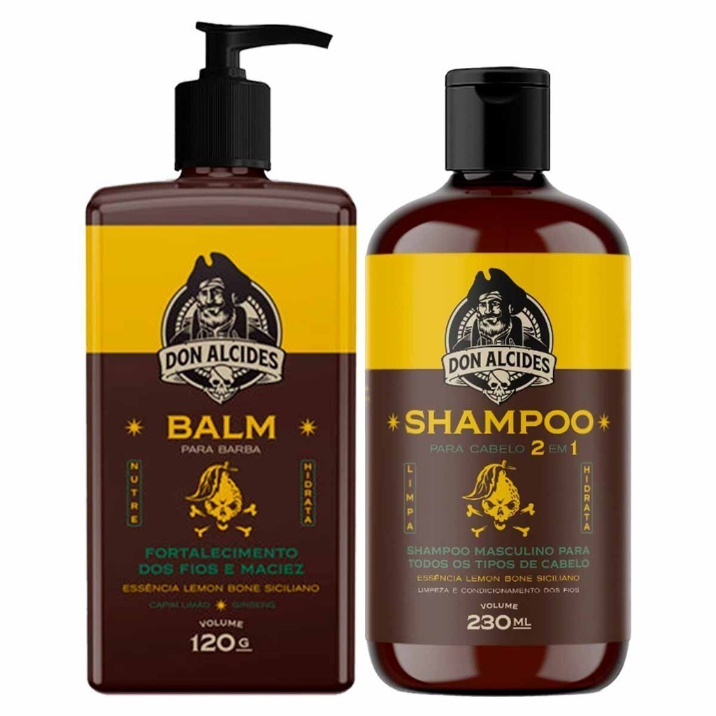 Kit Balm Para Barba e Shampoo Cabelo Lemon Bone Don Alcides
