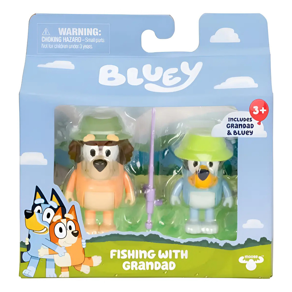 Kit 2 Bonecos Bluey Pescando Com Vovô