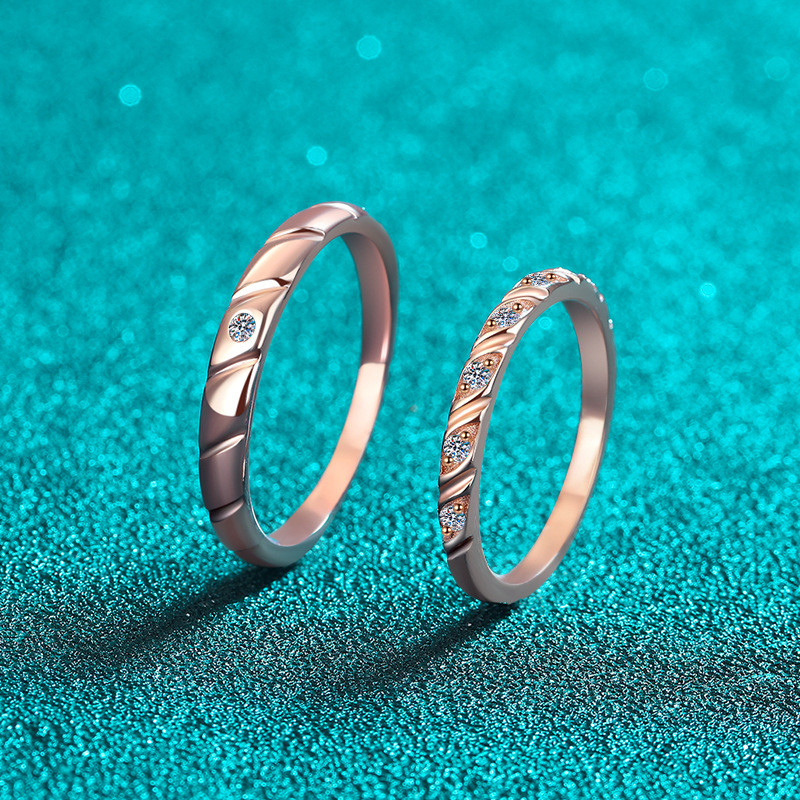 [Moissanite que pode passar a caneta de diamante de teste] S925 prata esterlina completa moissanite champanhe ouro casal