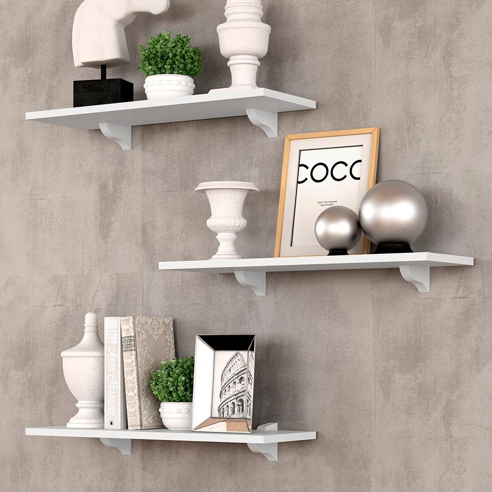 Kit 3 Prateleira Suspensa 60x20 Greta Branco - Móveis Arapongas
