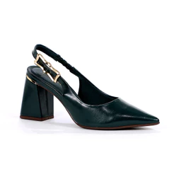 Scarpin Bebecê Slingback Salto Bloco Médio Flare Verde - Feminino