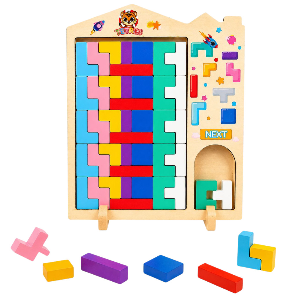 Tetris Infantil Madeira Educativo Quebra Cabeça Encaixe Montessori