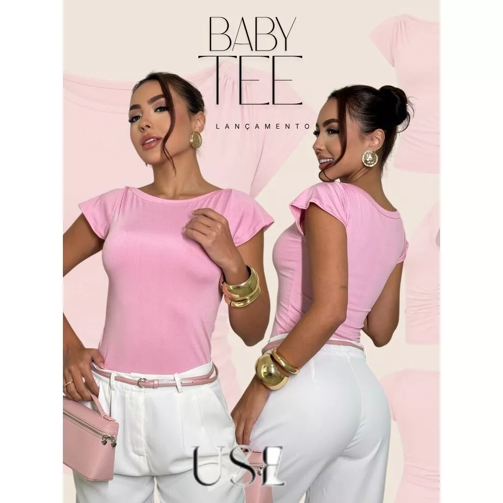 Blusa Baby Tee Básica Manga Curta Slim Babylook Suplex Ajustada Unidade Gola ganoa — imagem 1