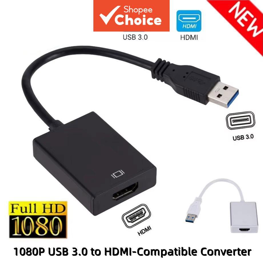 Adaptador Conversor USB 3.0 para HDMI Compatível com Áudio e Vídeo para PC, Laptop, Projetor, HDTV, Windows, Cabo