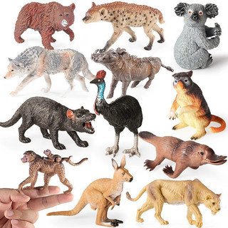 6 modelos clássicos de animais selvagens australianos e africanos: canguru, coala, wombat, hiena, porco-da-terra