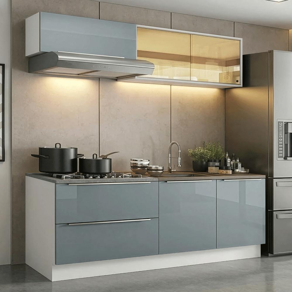 Armário de Cozinha Compacta 200 cm Branco/Cinza Lux Madesa 07