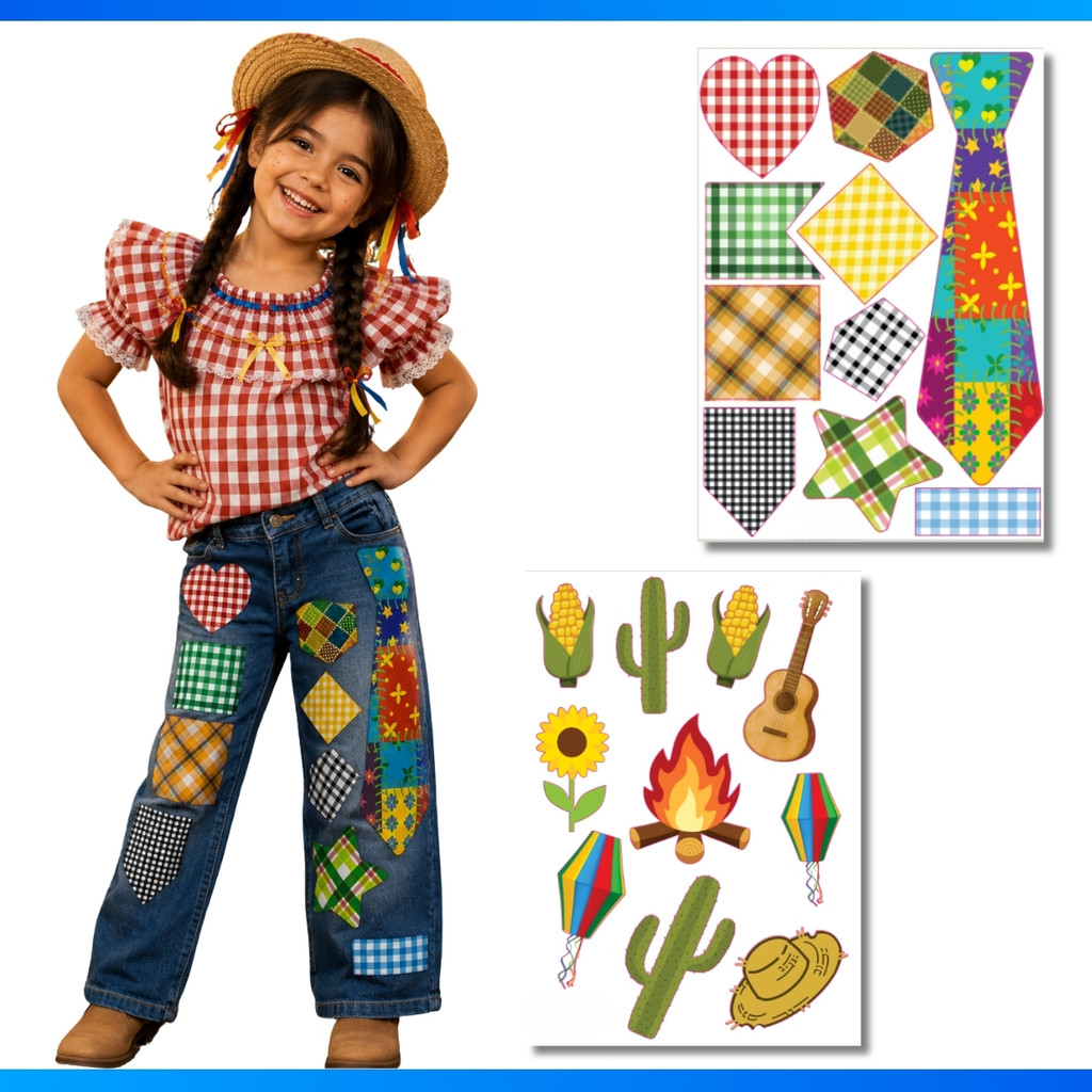 Adesivo Para Roupa Festa Junina Retalho Remendo Em Vinil Cartelas de Adesivos