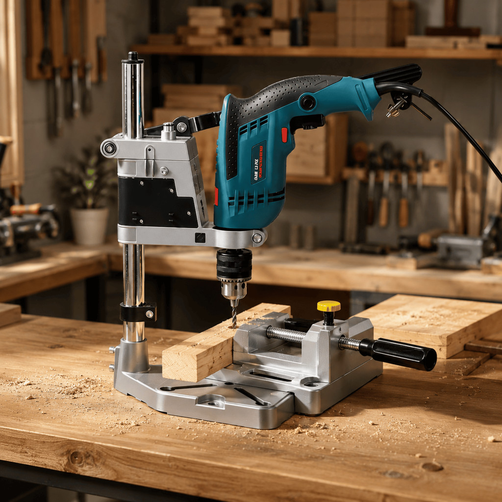 Suporte Vertical Furadeira Bancada Morsa Alumínio Ajuste Rápido Kit Furar Profissional