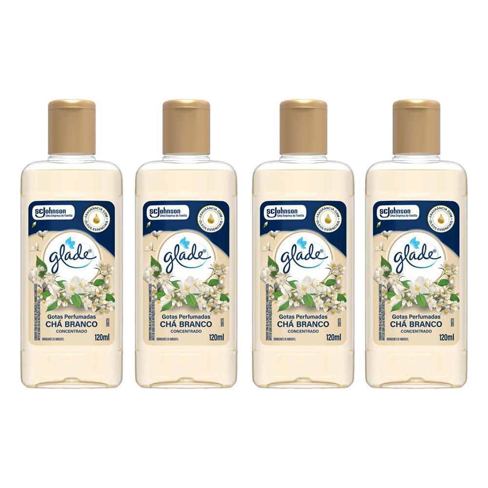 Kit 4 Odorizadores de Ambiente Glade Concentrado Chá Branco com Óleos Essenciais Gotas Perfumadas 120ml