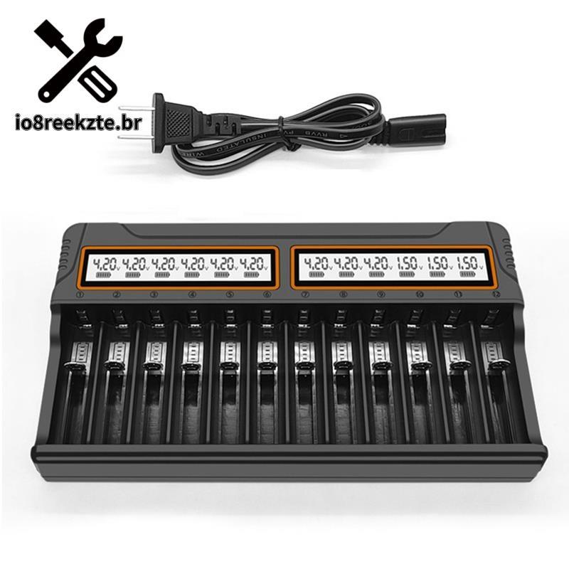 Carregador De Bateria 18650 12 Slots Aaaa Metal Hidreto/De Lítio Universal Inteligente Com Display Eua-Plug