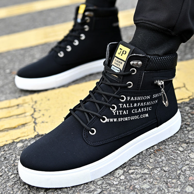 Detalhes do Sapatos de Lona Tamanho Grande para Estudantes Masculinos 2024, Cano Alto, Tendência, Combina com Tudo W5E0