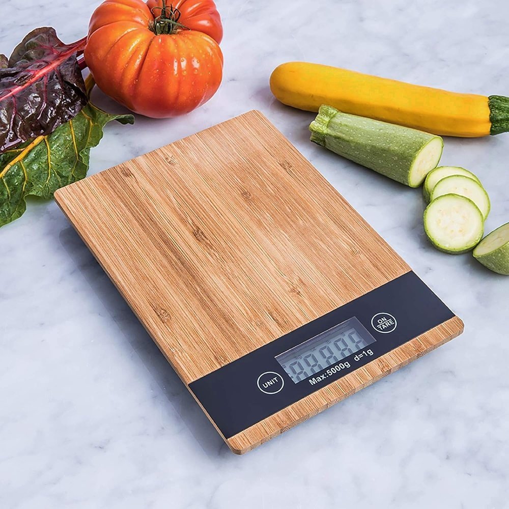 Balança Digital Cozinha 5kg Design Madeira Bambu Alta Precisão Cozinha