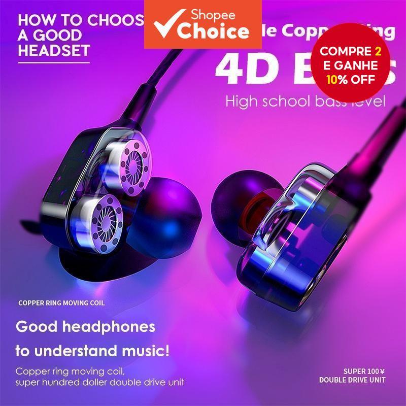 Fones de Ouvido com Fio de 3,5 Mm com Estéreo Duplo, Bass 4d de Alta Fidelidade, Microfone e Fones de Alta Filamento