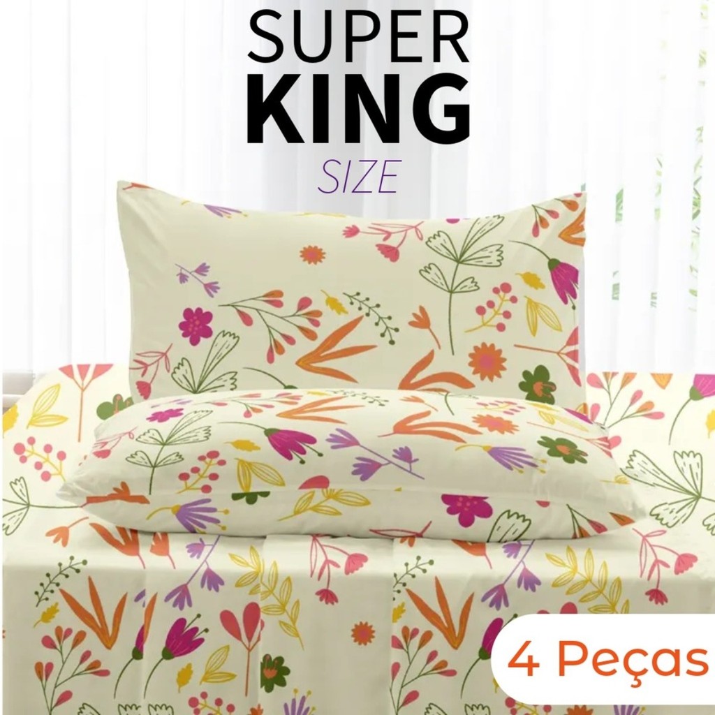 Jogo de Lençol King 4 Peças 1,93m x 2,03m x 30cm de Altura Estampas Sortidas