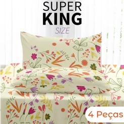 Jogo de Lençol King 4 Peças 1,93m x 2,03m x 30cm de Altura Estampas Sortidas