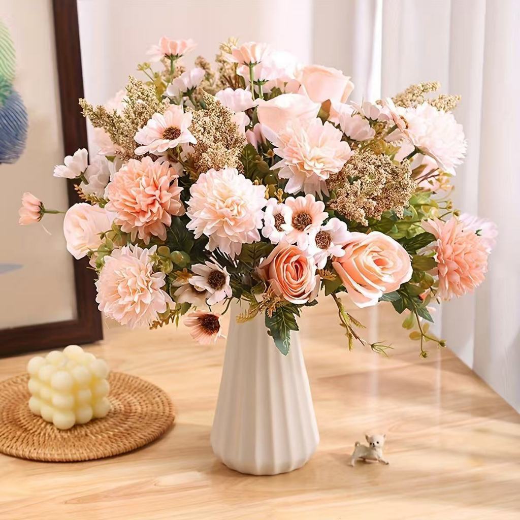 Flores artificiais, 7 cabeças de rosas e crisântemos de outono --9618 — imagem 2 de 2