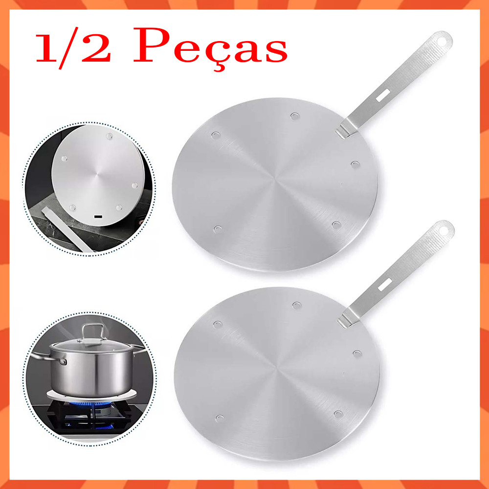 1/2 Peças Adaptador para Fogão de Indução, Placa Conversora de Fogão de Indução, Chapa de Aço Inox para Fogão com Alça