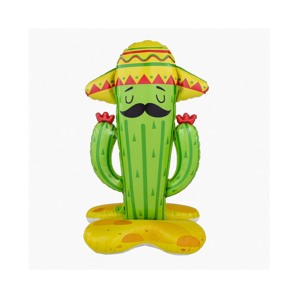 Balão Metalizado Cacto Mexicano 130cm com Base  • Decoração Temática • Balão Gigante Inflável • Festa Mexicana